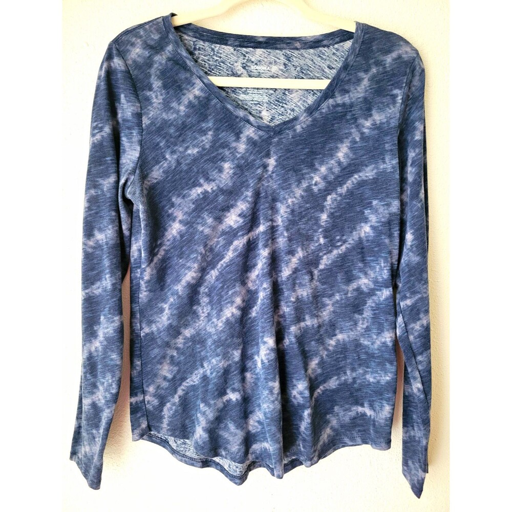 Sonoma The Everyday Tee Blue Tie Dye Long Sleeve V-Neck Top Women's Small